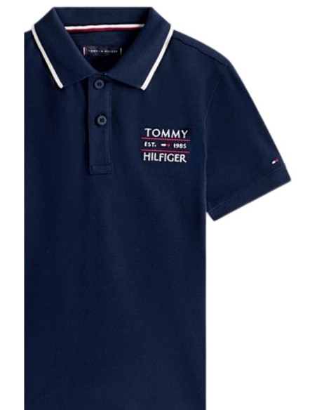 Polo blu uniforme ragazzo Tommy Hilfiger con colletto.  - Vendita Moda