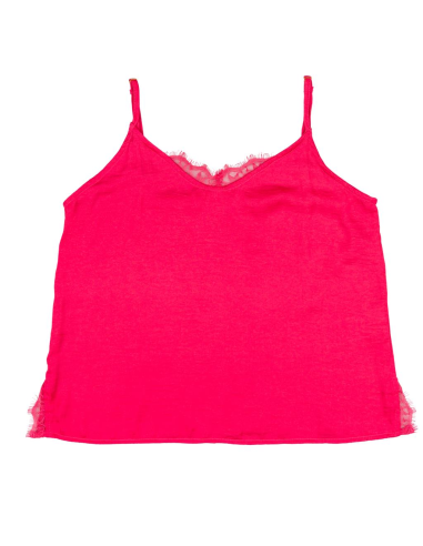 Canotta donna effetto seta con dettagli in pizzo  - Vendita Moda sport