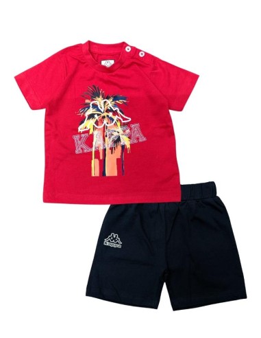 Completo kappa T-Shirt rossa e pantaloncino blu, Bambino.  - Vendita M