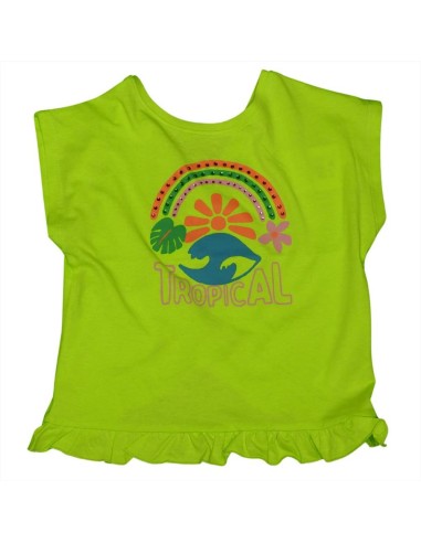 Fiori d'Arcobaleno: T-shirt Verde Brillante per Bambine  - Vendita Mod