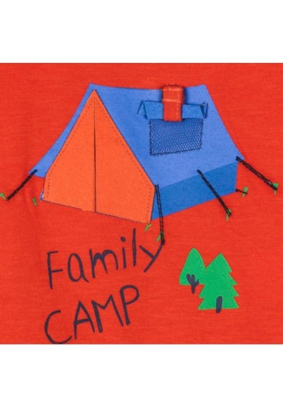 T-shirt rossa neonata in cotone con stampa campeggio  - Vendita Moda s