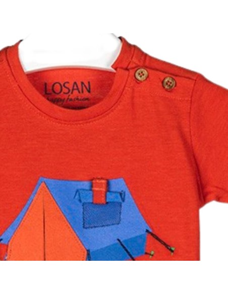T-shirt rossa neonata in cotone con stampa campeggio  - Vendita Moda s