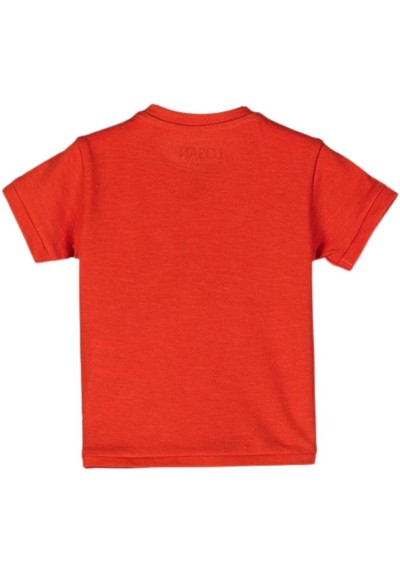 T-shirt rossa neonata in cotone con stampa campeggio  - Vendita Moda s