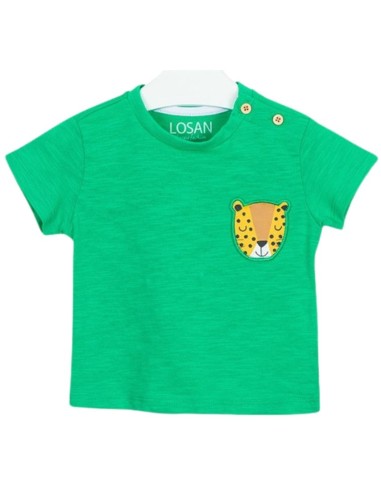 T-shirt Baby LOSAN Verde Safari con Stampa Animale e Bottoni Laterali