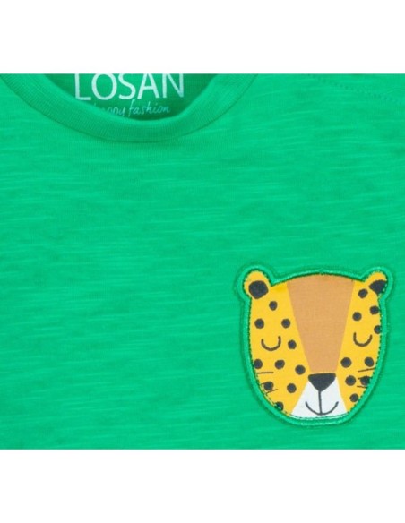 T-shirt Baby LOSAN Verde Safari con Stampa Animale e Bottoni Laterali 