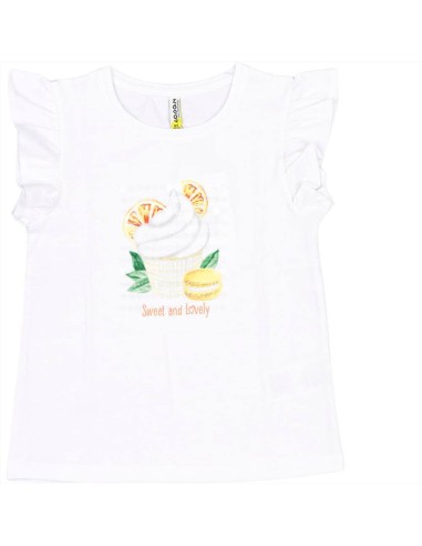 T-Shirt bambina bianca con maniche volant.  - Vendita Moda sportiva