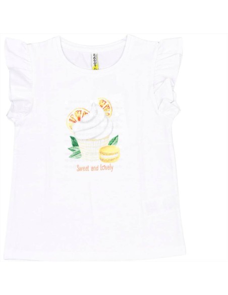 T-Shirt bambina bianca con maniche volant.  - Vendita Moda sportiva