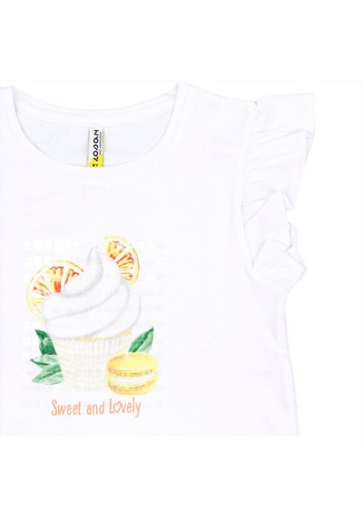 T-Shirt bambina bianca con maniche volant.  - Vendita Moda sportiva