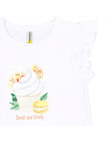 T-Shirt bambina bianca con maniche volant.  - Vendita Moda sportiva
