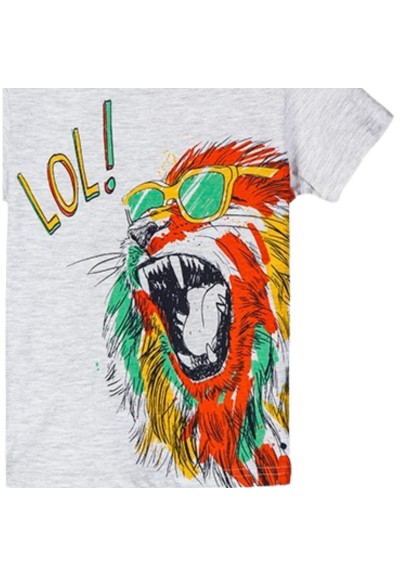 T-shirt neonato LOSAN con stampa leone e scritta "LOL!" in cotone grig