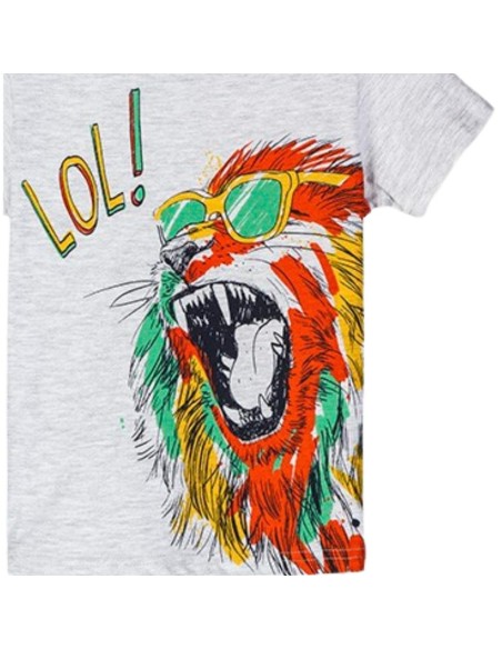 T-shirt neonato LOSAN con stampa leone e scritta "LOL!" in cotone grig