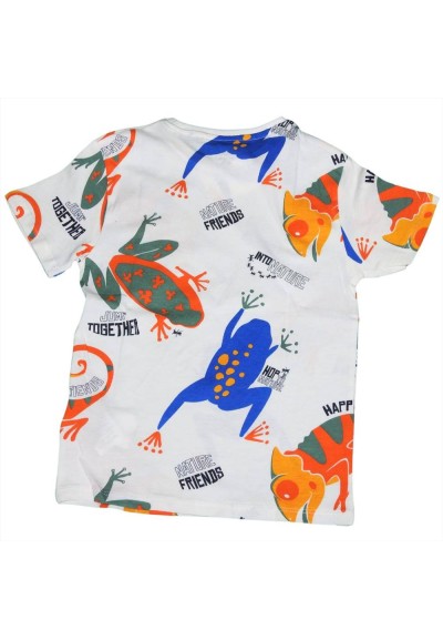 T-shirt Bianca con Fantasia Tropicale per Bambini  - Vendita Moda spor