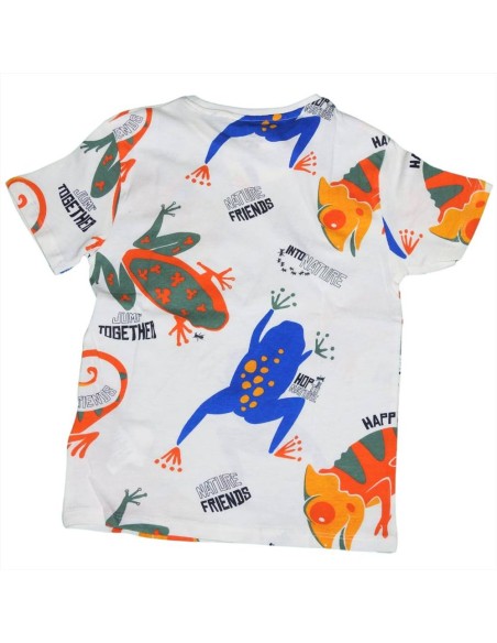 T-shirt Bianca con Fantasia Tropicale per Bambini  - Vendita Moda spor