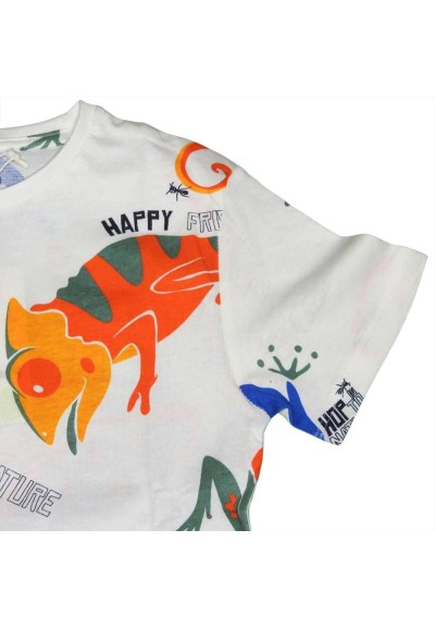 T-shirt Bianca con Fantasia Tropicale per Bambini  - Vendita Moda spor