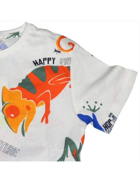 T-shirt Bianca con Fantasia Tropicale per Bambini  - Vendita Moda spor