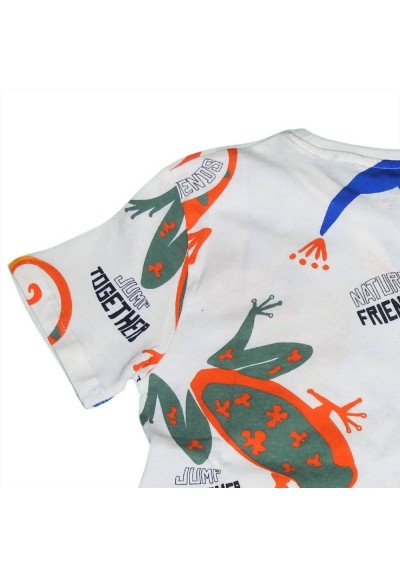T-shirt Bianca con Fantasia Tropicale per Bambini  - Vendita Moda spor