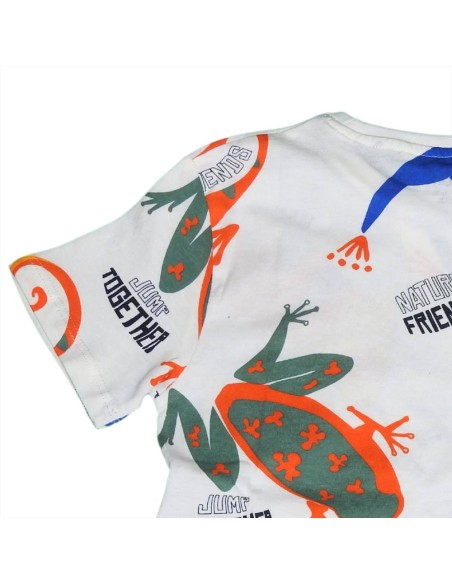 T-shirt Bianca con Fantasia Tropicale per Bambini  - Vendita Moda spor