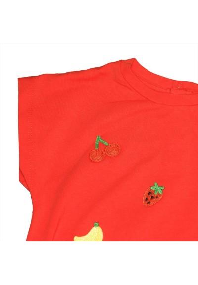 T-shirt neonata rossa con dettaglio annodato  - Vendita Moda sportiva