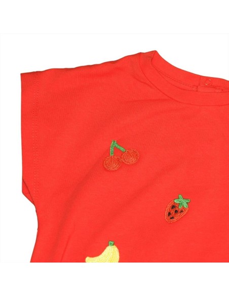 T-shirt neonata rossa con dettaglio annodato  - Vendita Moda sportiva