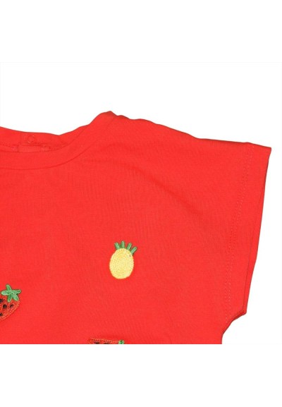 T-shirt neonata rossa con dettaglio annodato  - Vendita Moda sportiva