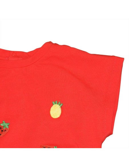 T-shirt neonata rossa con dettaglio annodato  - Vendita Moda sportiva