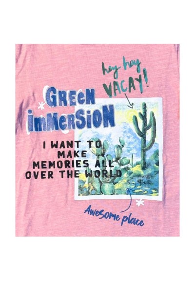 T-shirt neonato Birba rosa cotone con stampa estiva "Green Immersion" 