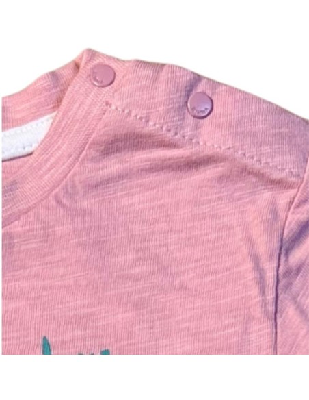 T-shirt neonato Birba rosa cotone con stampa estiva "Green Immersion" 