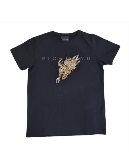 John Richmond Maglietta Bambini Nera con Fata Glitterata in Paillettes