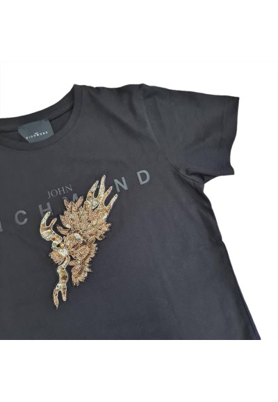 John Richmond Maglietta Bambini Nera con Fata Glitterata in Paillettes