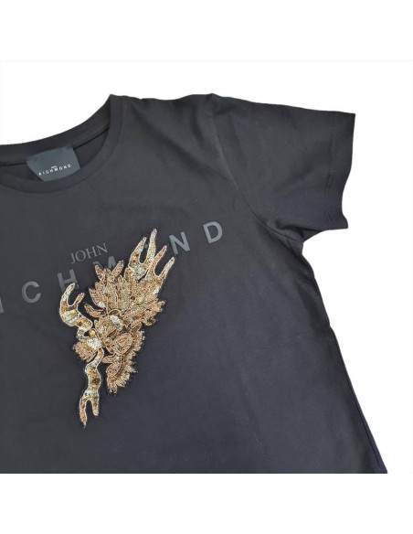 John Richmond Maglietta Bambini Nera con Fata Glitterata in Paillettes