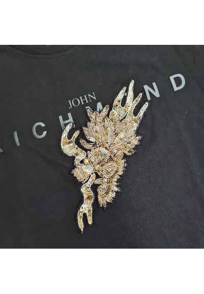 John Richmond Maglietta Bambini Nera con Fata Glitterata in Paillettes