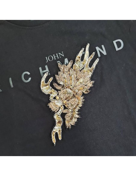 John Richmond Maglietta Bambini Nera con Fata Glitterata in Paillettes