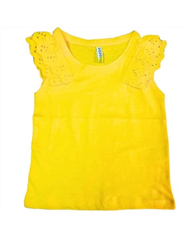 T-Shirt bambina gialla con maniche pizzo sangallo.  - Vendita Moda spo