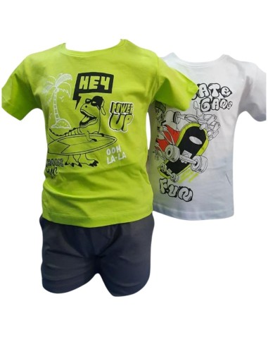 Complettino 3 pz verde bimbo con stampa davanti.  - Vendita Moda sport