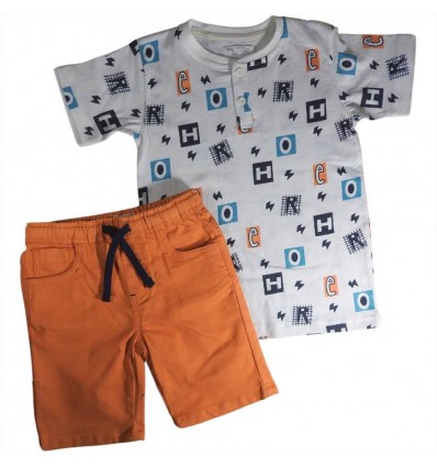 Completo Bambino con T-shirt Stampata e Pantaloncino Arancione