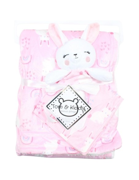 Copertina Pile Rosa con Doudou Coniglietto – Interno Peloso Sherpa  - 