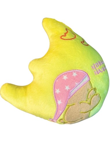 Peluche carillon luna gialla con ricamo orsetto rosa- Peluche Musicale 2