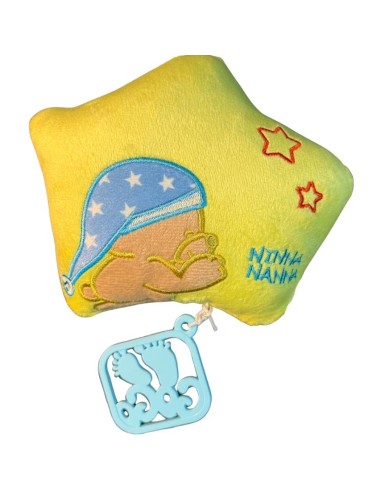 Peluche carillon stellina gialla con ricamo orsetto azzurro per Neonat