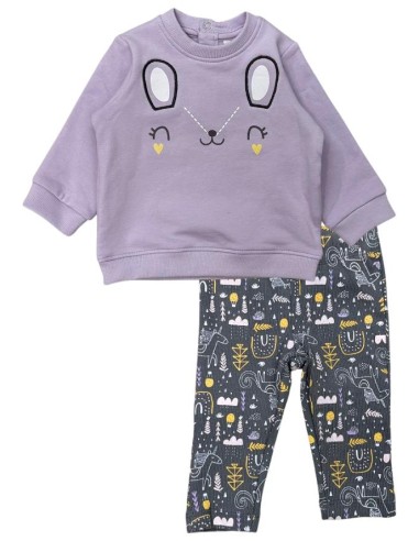 Tuta Bambina Bunny in Cotone Felpato – Lilla E Grigio  - Vendita Moda 