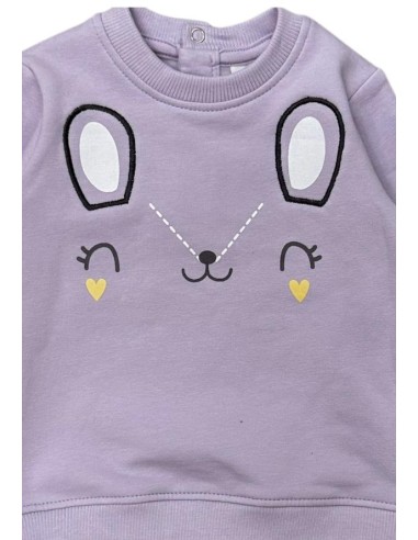 Tuta Bambina Bunny in Cotone Felpato – Lilla E Grigio  - Vendita Moda  2