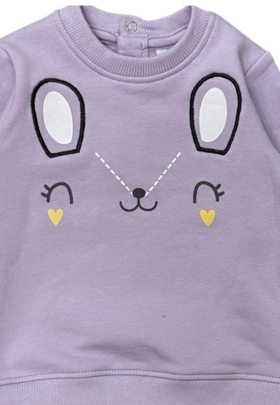 Tuta Bambina Bunny in Cotone Felpato – Lilla E Grigio  - Vendita Moda