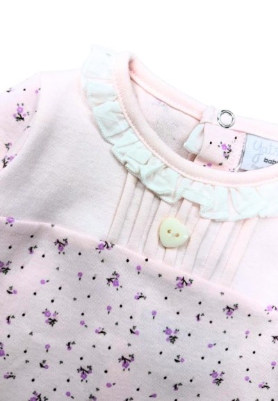 Tutina neonata cotone-Yatsi in cotone 100% – Body rosa con fiori e col