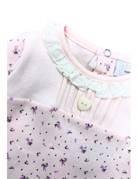 Tutina neonata cotone-Yatsi in cotone 100% – Body rosa con fiori e col
