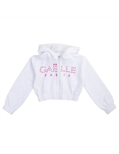 Felpa con zip bianca con logo stampa fuxia  - Vendita Moda sportiva