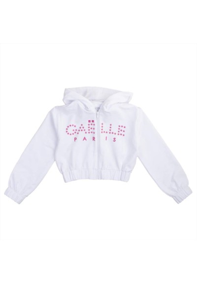 Felpa con zip bianca con logo stampa fuxia  - Vendita Moda sportiva