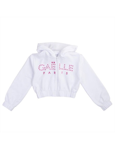 Felpa con zip bianca con logo stampa fuxia  - Vendita Moda sportiva