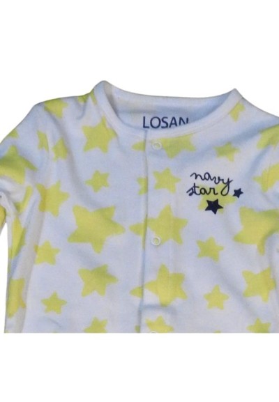 Tutina losan, bambino in cotone bianca con stelline gialle*  - Vendita