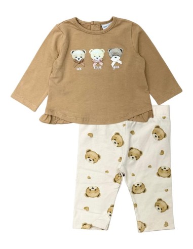 Tuta bimba in cotone jersey “We Love You” – marrone e panna  - Vendita