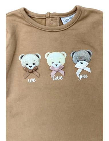 Tuta bimba in cotone jersey “We Love You” – marrone e panna  - Vendita 2