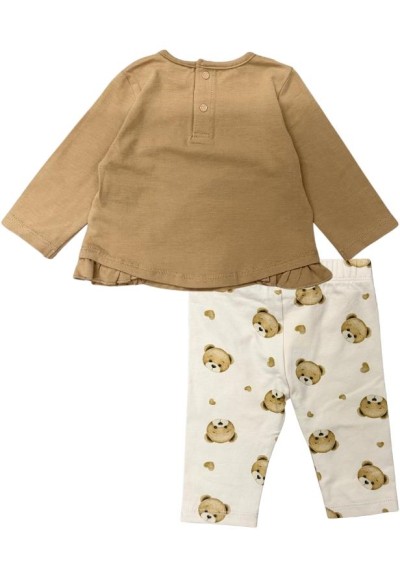 Tuta bimba in cotone jersey “We Love You” – marrone e panna  - Vendita